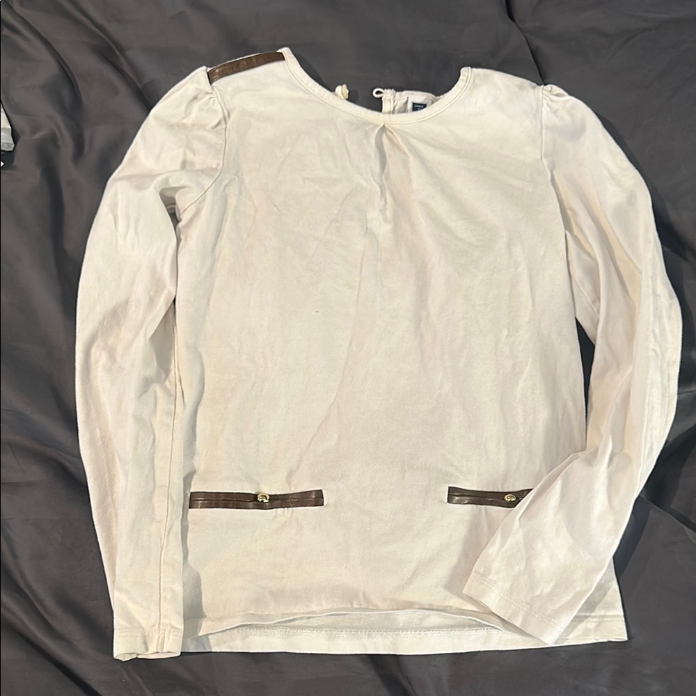 Janie and Jack Cream Long Sleeve Top with Brown Details